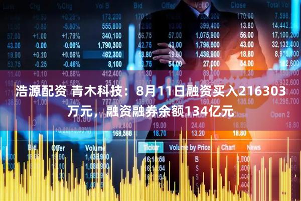 浩源配资 青木科技:8月11日融资买入216303万元,融资融券余额134亿元