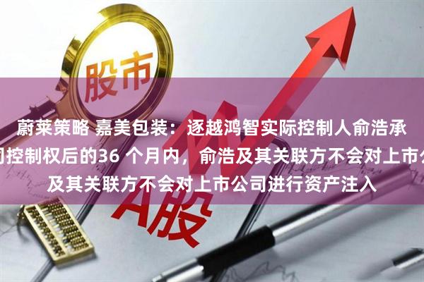 蔚莱策略 嘉美包装：逐越鸿智实际控制人俞浩承诺，取得上市公司控制权后的36 个月内，俞浩及其关联方不会对上市公司进行资产注入